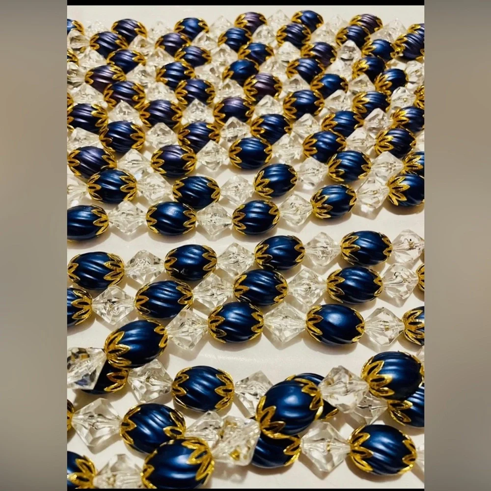 Vintage Beaded 2 strands of Christmas tree Victorian garland Blue and clear